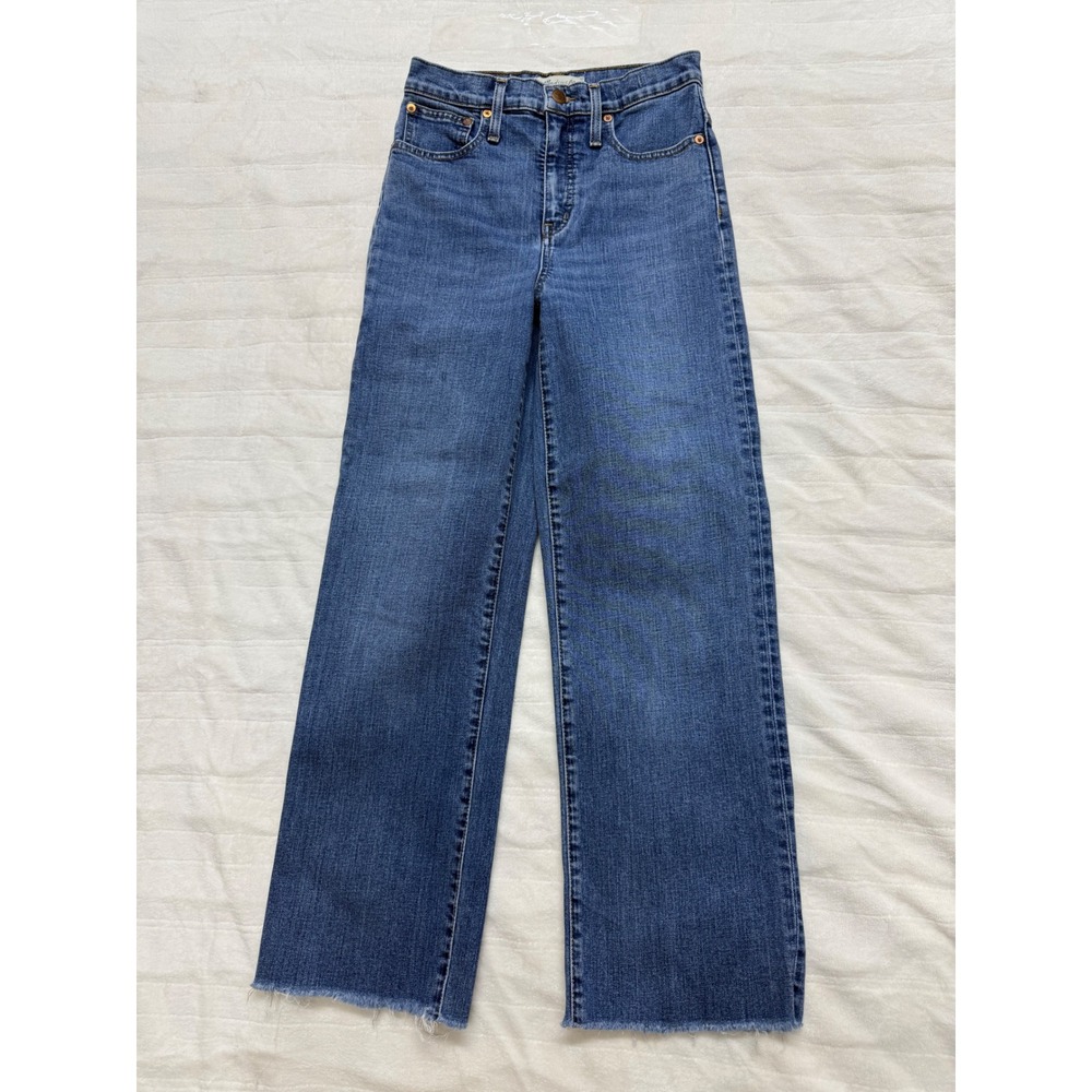 Madewell Slim Wide Leg Crop Jeans Medium Wash Frayed Hem Size 24T